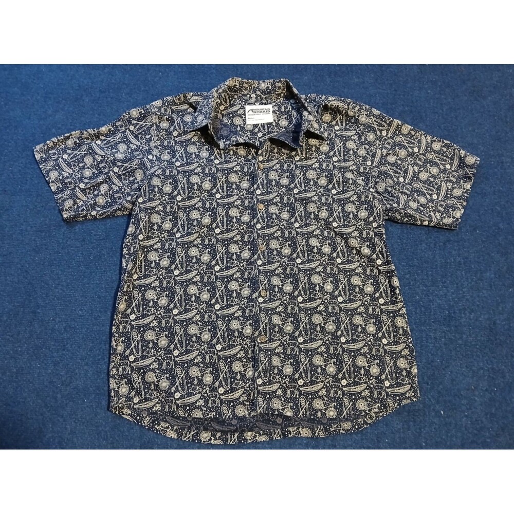 Mountain Khakis Jackson Hole WY Button Short Sleeve Shirt boat bike moose print
